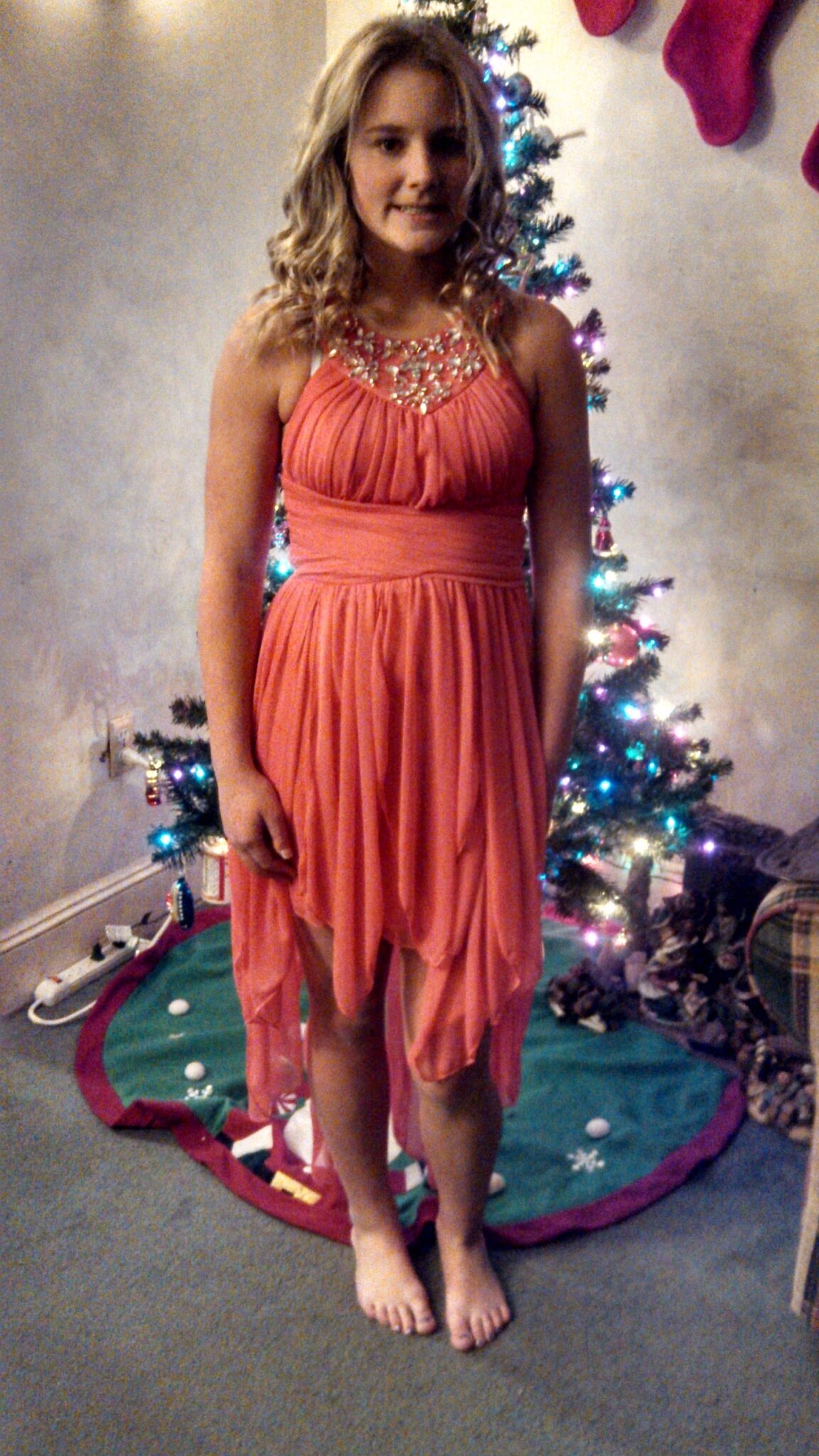 All ready for the Christmas formal. Her favorite holiday