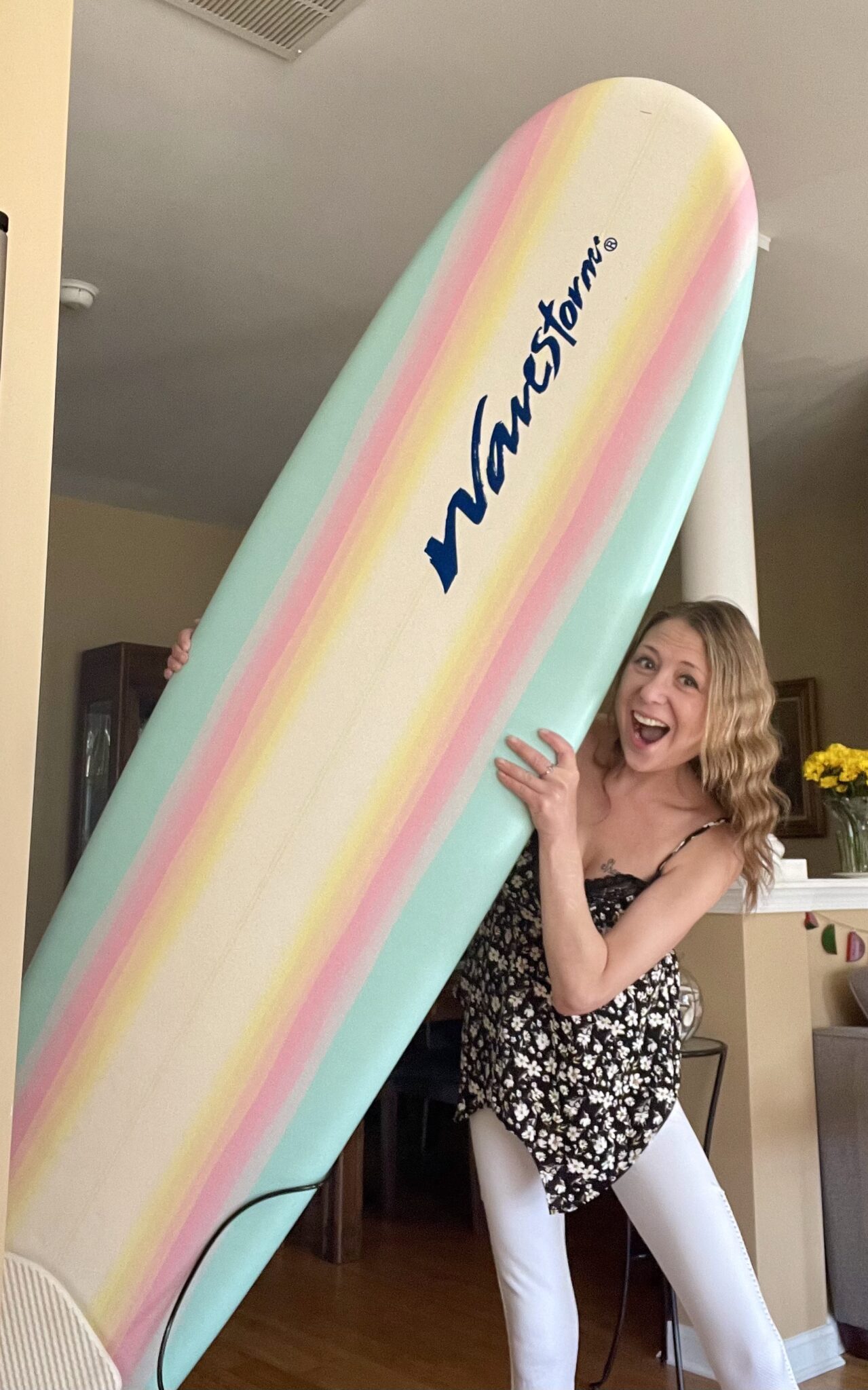 Laura with her new surfboard!